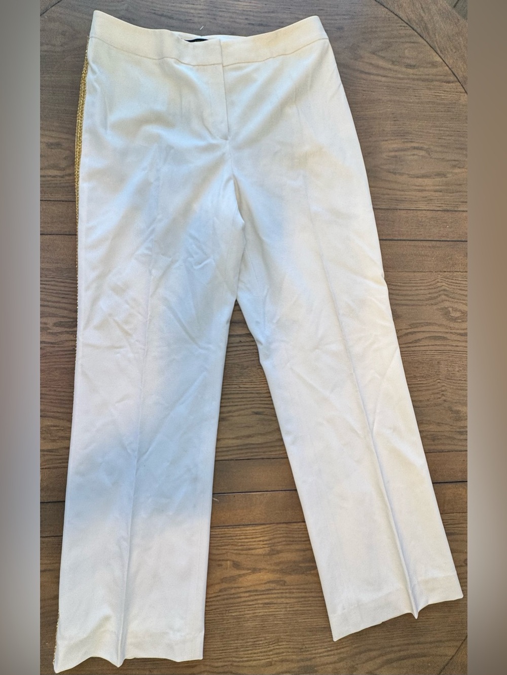 Lafayette 148 Women's White Dress Pants with Gold Side Trim Size 10